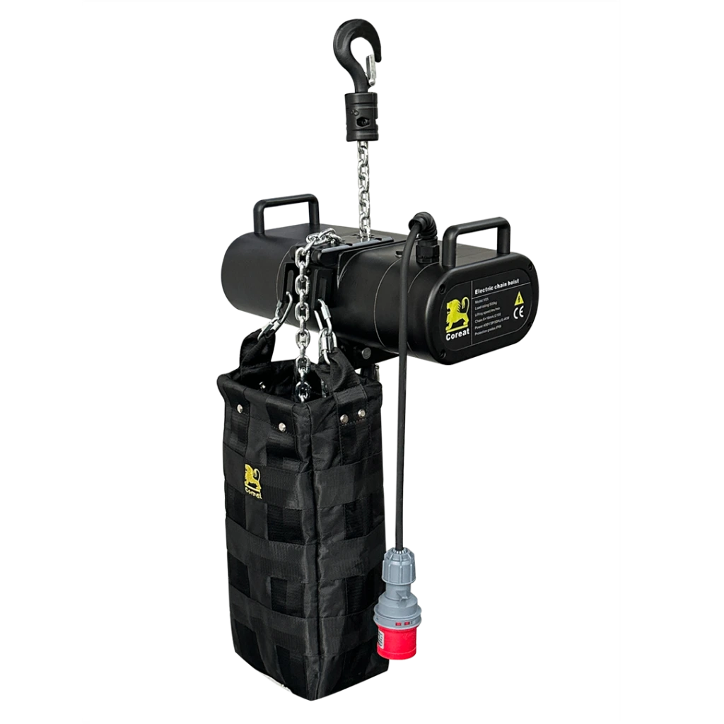 Coreat V-series stage hoist used to compare D8 and D8 Plus options for touring and venue rigging